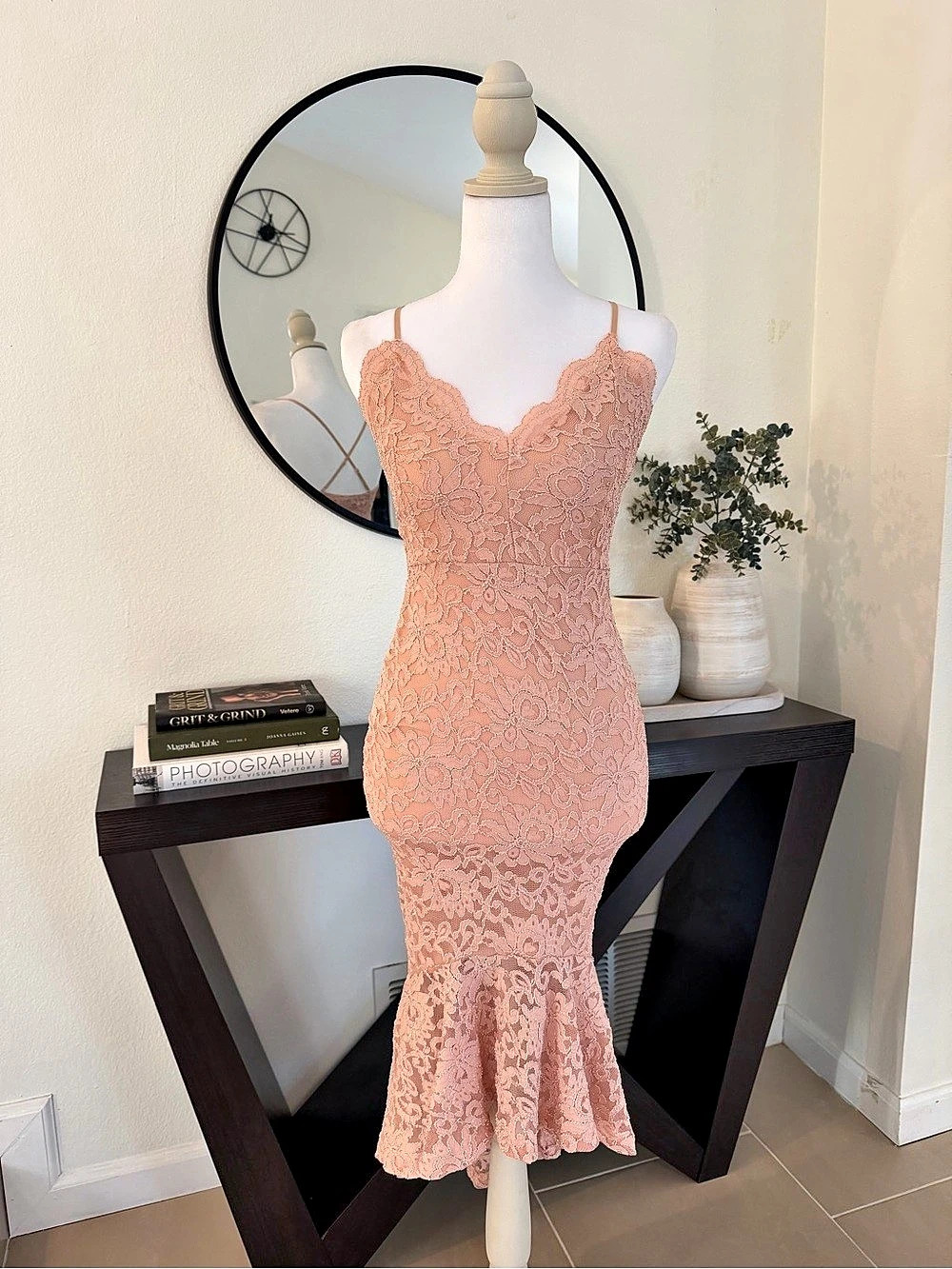 Lace Midi Dress in Pink Like New